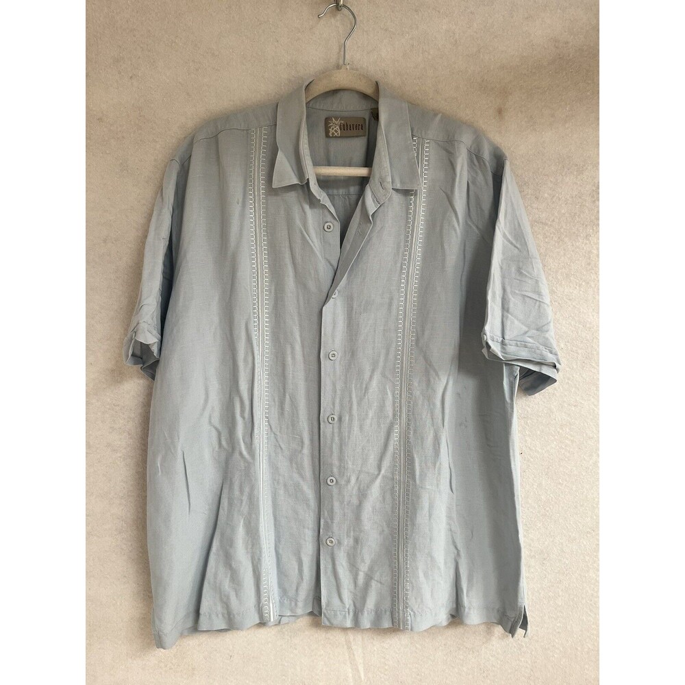 Cubavera Men's XL Short Sleeve Linen Blend Shirt Button Front Blue Beach Camp
